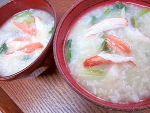 冷蔵庫整理の朝粥定食☆　「かに雑炊」