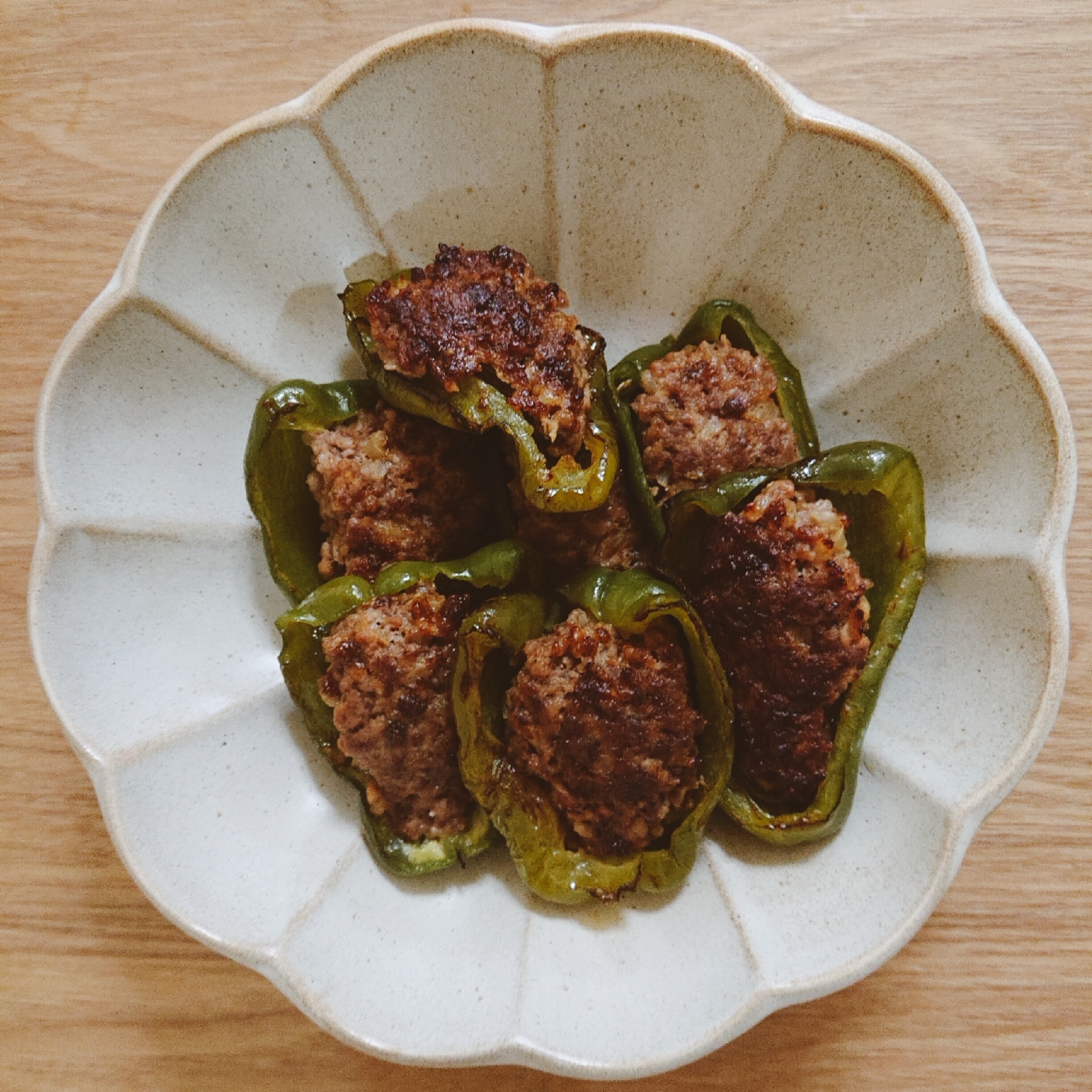 シャキシャキもやし入り♪カレー味ピーマンの肉詰め