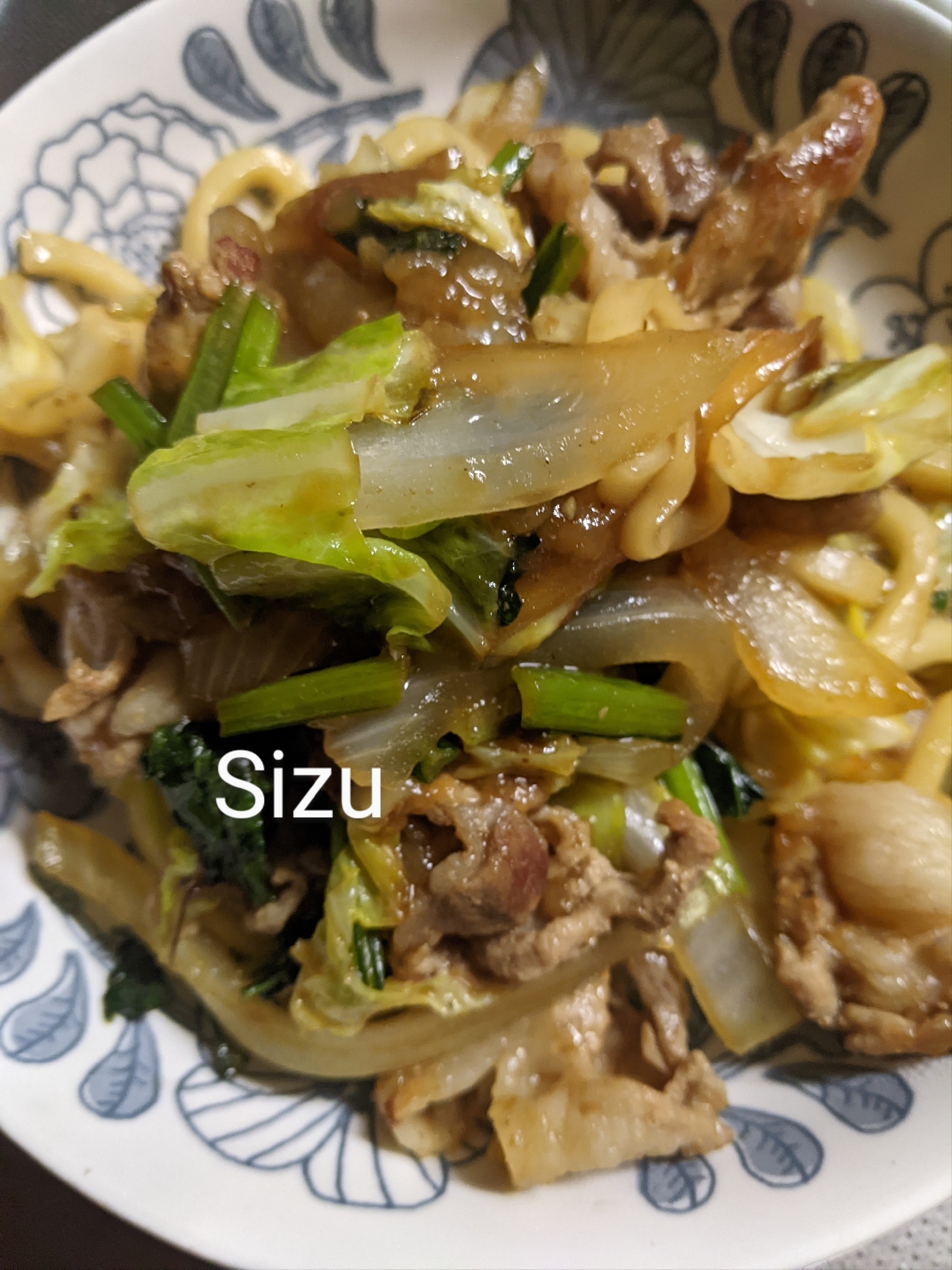 豚肉と小松菜の焼きうどん