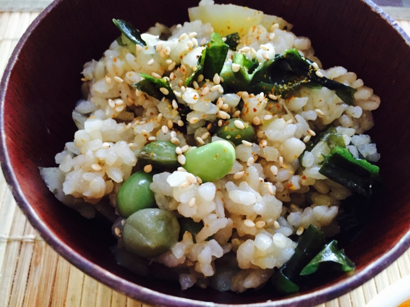 リメイク！わかめ枝豆入り味噌汁雑炊