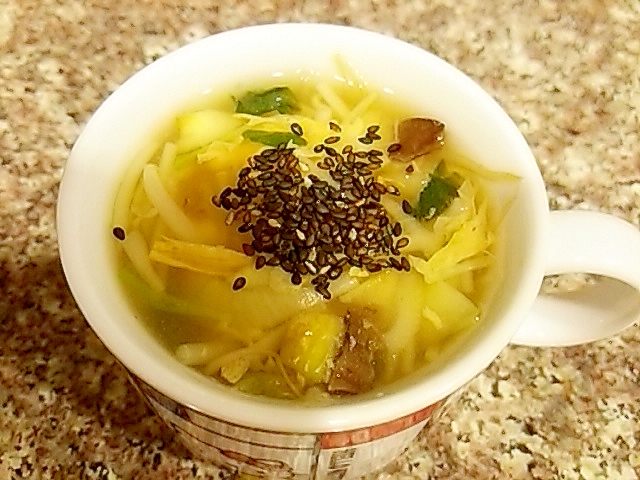 玉ねぎと水菜のふかひれ中華スープ