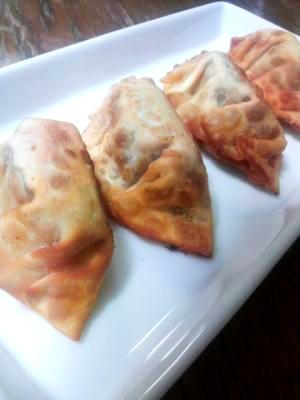 白色の皿に盛られたカレー餃子