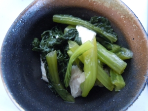 小松菜と塩鯖の昆布茶炒め