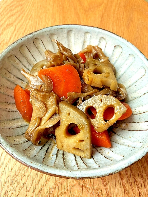 最後に柚子胡椒　レンコンと舞茸の甘辛煮物