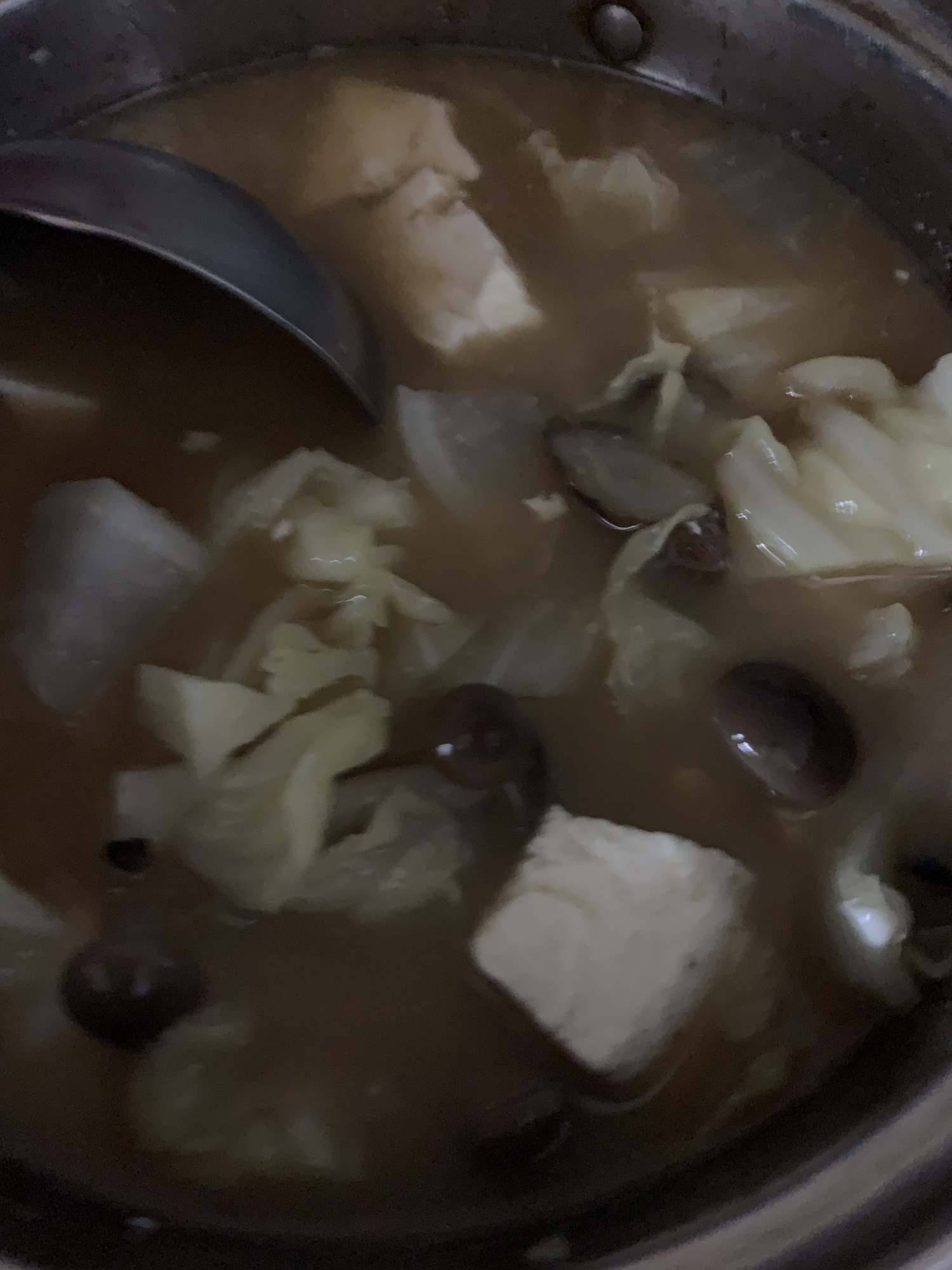 根菜とキャベツしめじの豆腐味噌汁