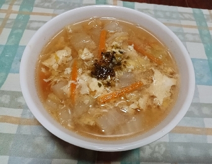 中華風スープで生姜がいいですね。家にありがちな材料で簡単に出来て、美味しかったです。