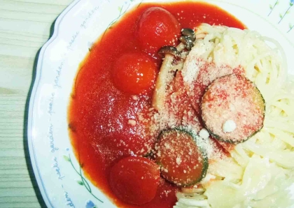 レンジにおまかせ！ナスとトマトのスープパスタ