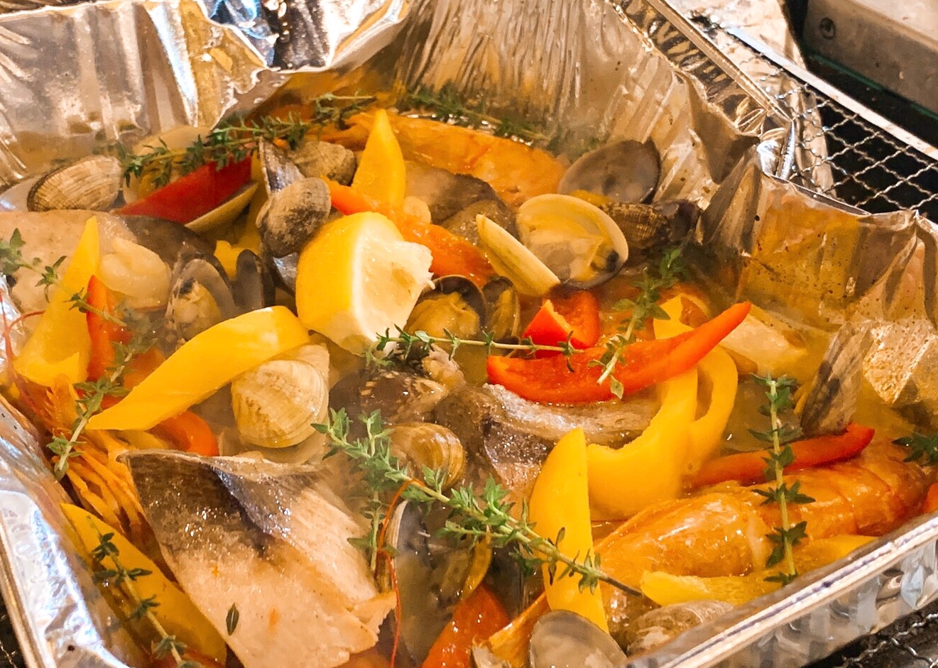 BBQでおしゃれ料理♫白身魚のアクアパッツァ