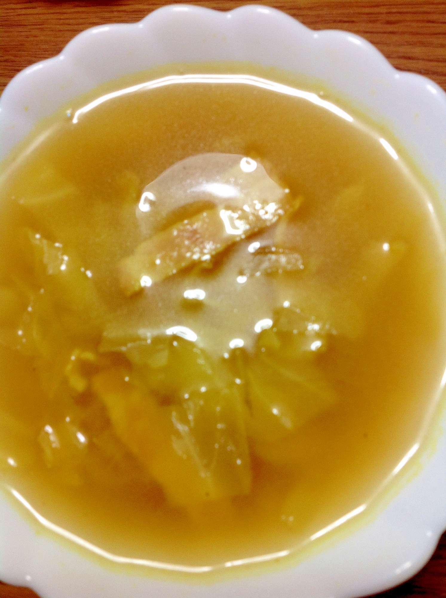 ベーコンとキャベツのカレー風味スープ