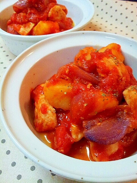 お肉やわらか 鶏肉とじゃがいものトマト煮込み レシピ 作り方 By ラズベリっち 楽天レシピ