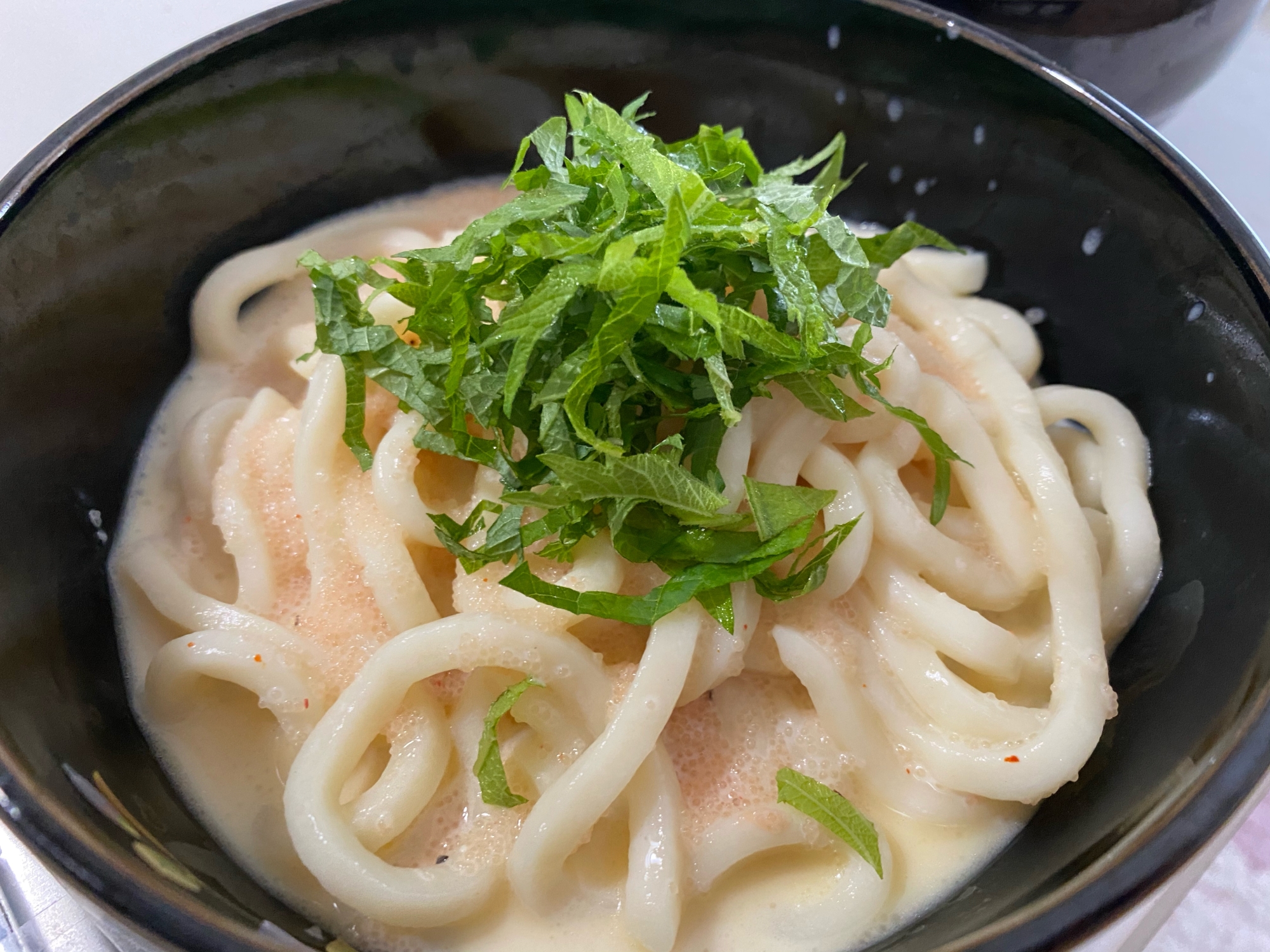 牛乳で作る明太クリームうどん♡