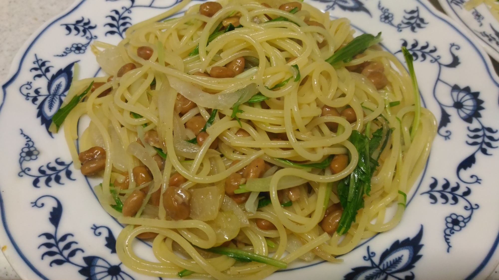 納豆と水菜の和風パスタ