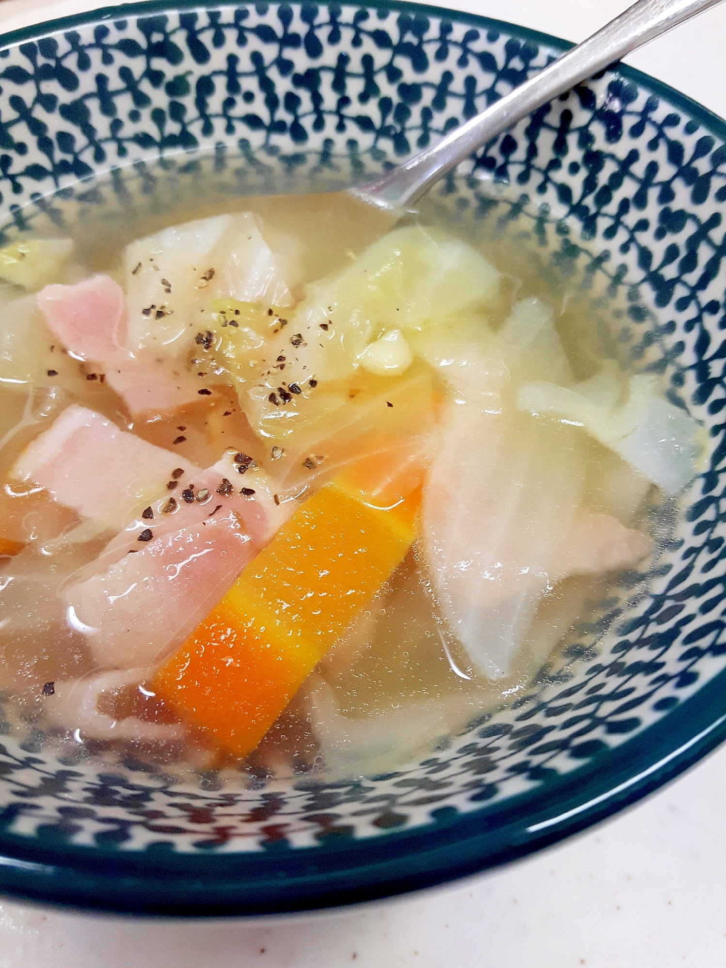 簡単ヘルシー!(^^)残り野菜とベーコンのスープ♪