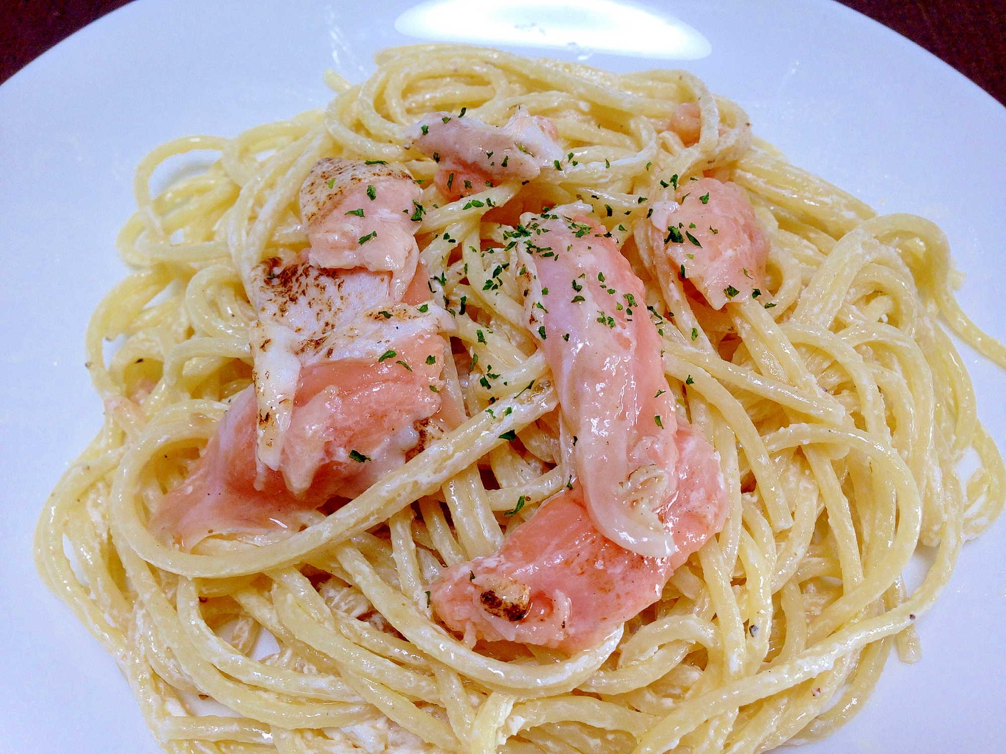 お刺身と和えるだけ サーモンのクリームチーズパスタ レシピ 作り方 By うーころちゃん 楽天レシピ