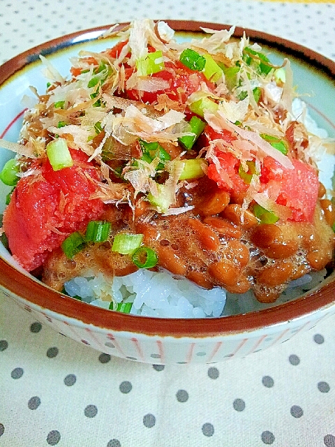 ぶっかけて混ぜていただく✿明太子と納豆ご飯❤