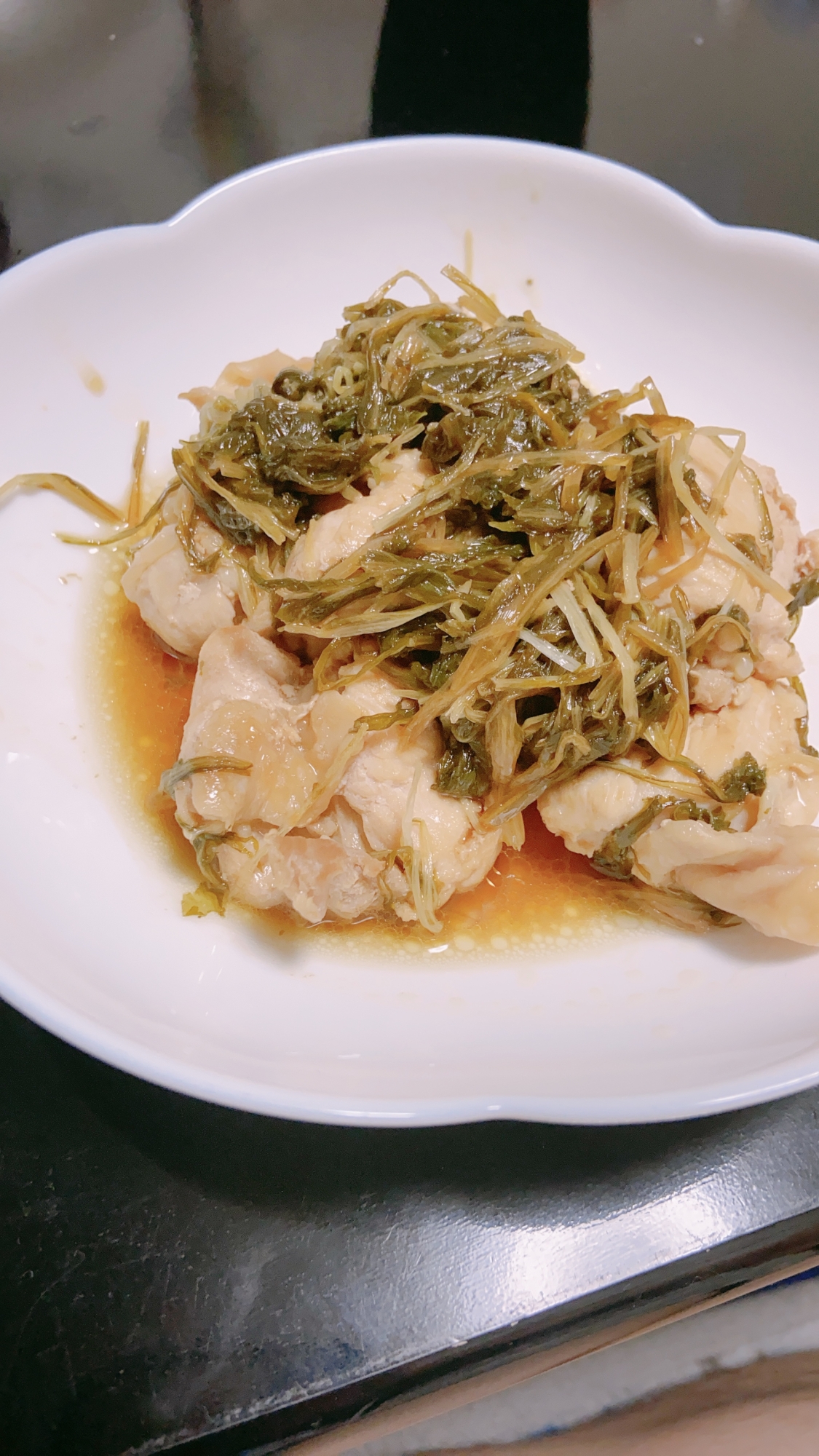 鶏肉と水菜のぽん酢炒め