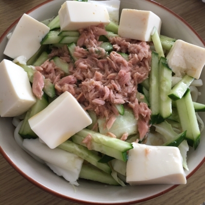 野菜たっぷり♪豆腐とツナのサラダうどん