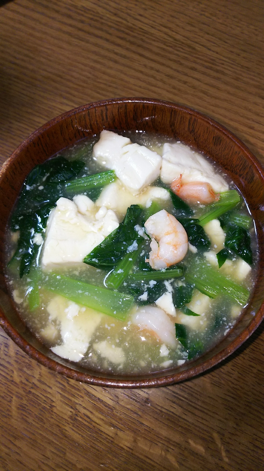 豆腐&小松菜&エビのあったかスープ