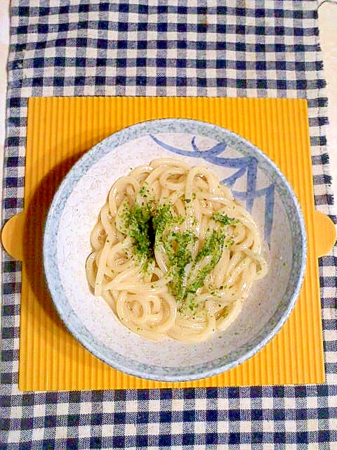 青海苔の釜玉うどん♪