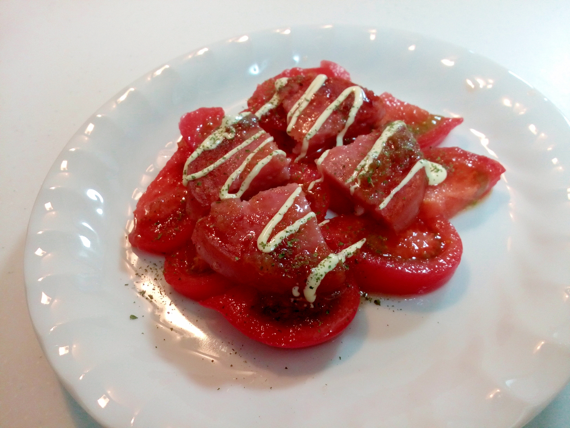 玉ドレ/マヨで　トマトとボロニアソーセージ