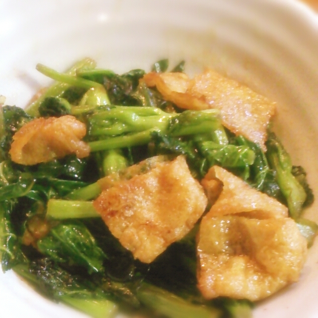 簡単、母の味！のらぼう菜と油揚げのゴマ油炒め