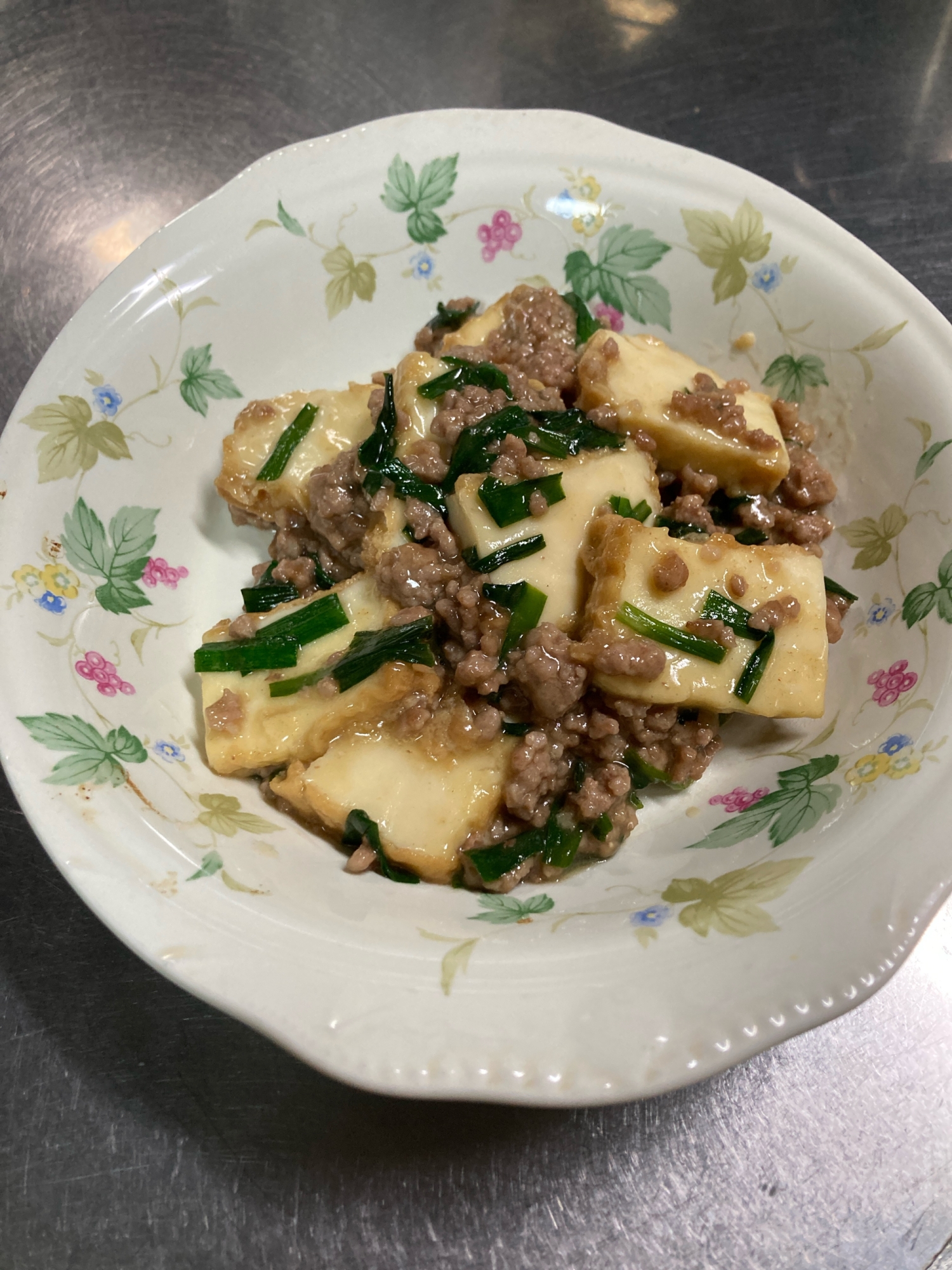 厚揚げとニラのそぼろ煮