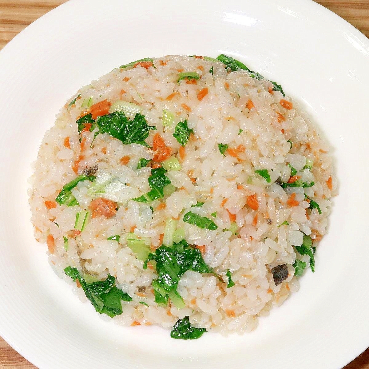 ぼだっこ（超辛口の塩鮭）と水菜の炒飯