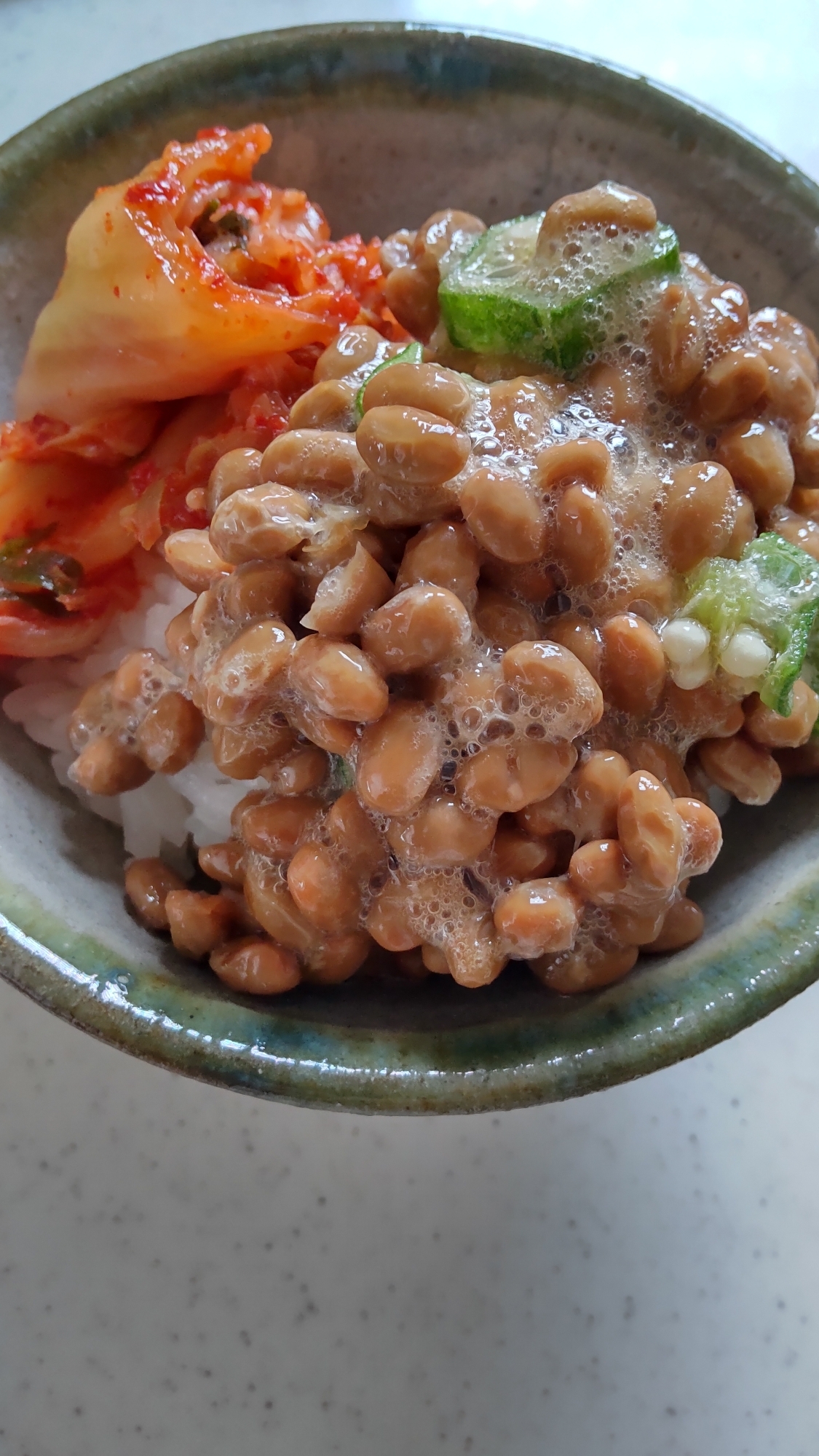 納豆とオクラとキムチの丼☆