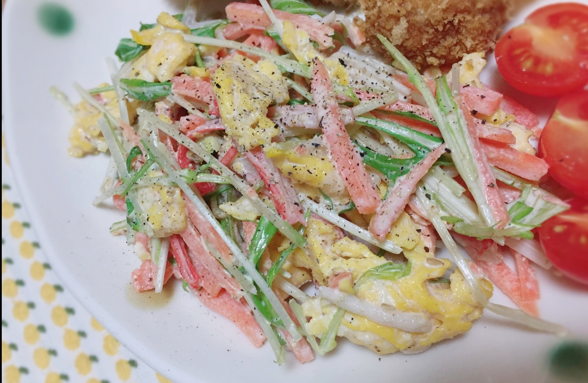 ゴママヨポン♡水菜と炒り卵のサラダ