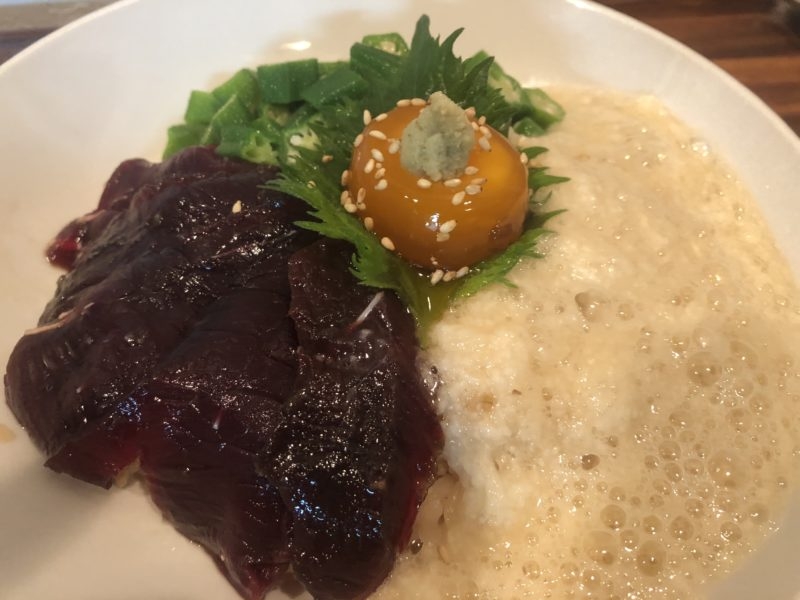 最強スタミナ丼【クジラと山芋とオクラの三色丼】