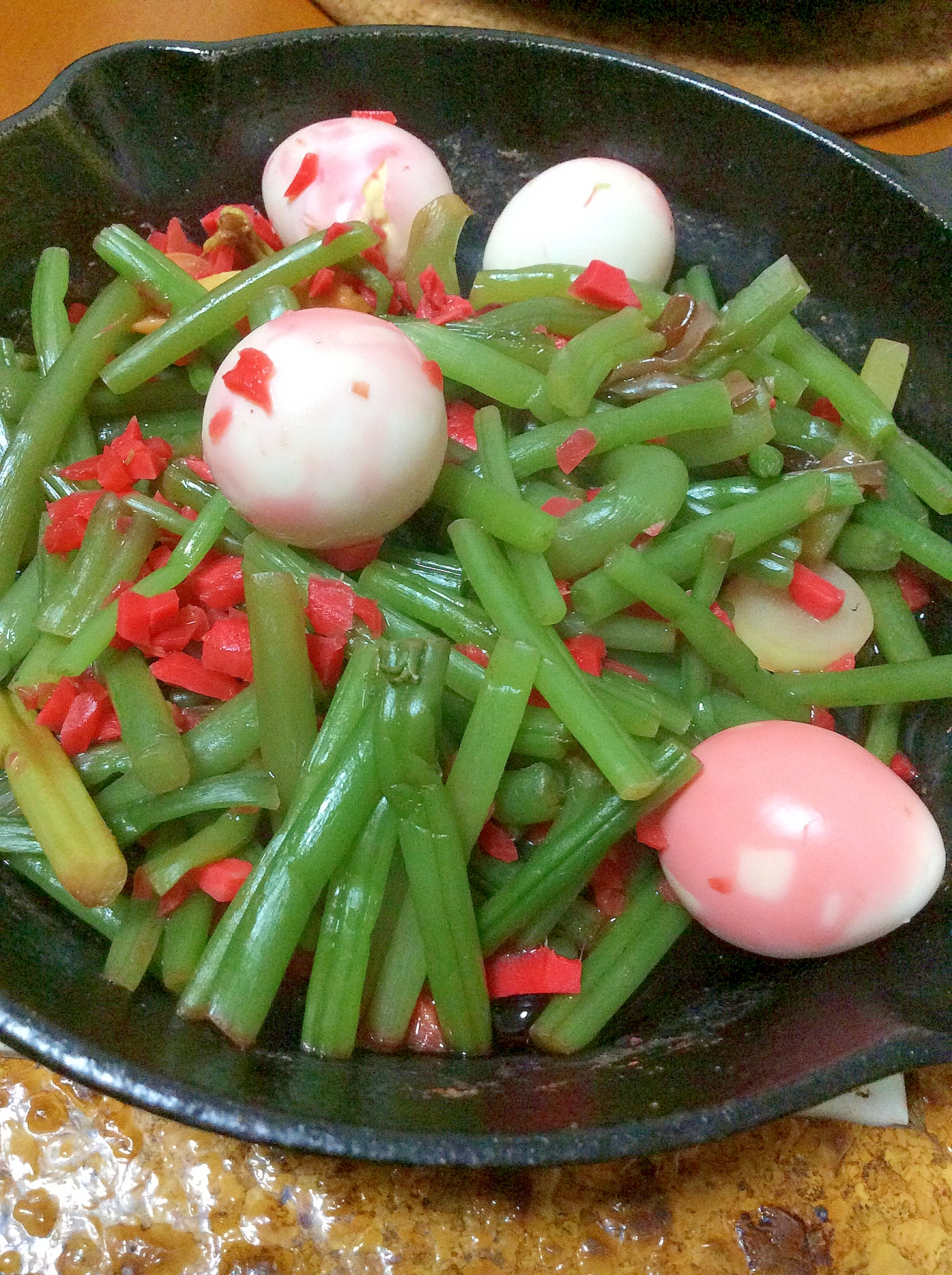 うずらの卵と山菜ミックス紅しょうが炒め