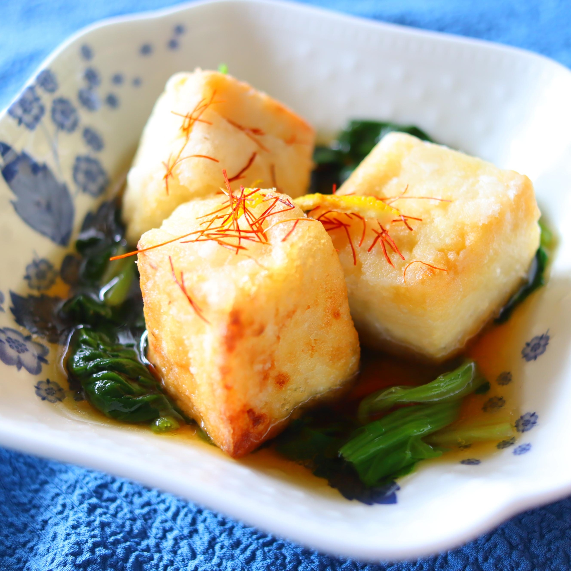 ほうれん草と揚げ出し豆腐のめんつゆ和え