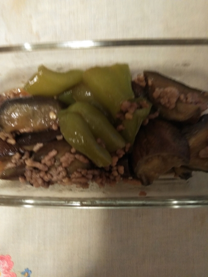 なすとピーマンとひき肉の甘味噌炒め