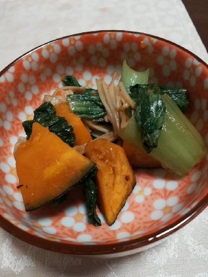 残り野菜で！小松菜とかぼちゃのガリマヨ炒め