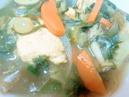 大豆と野菜の鶏ハムスープ