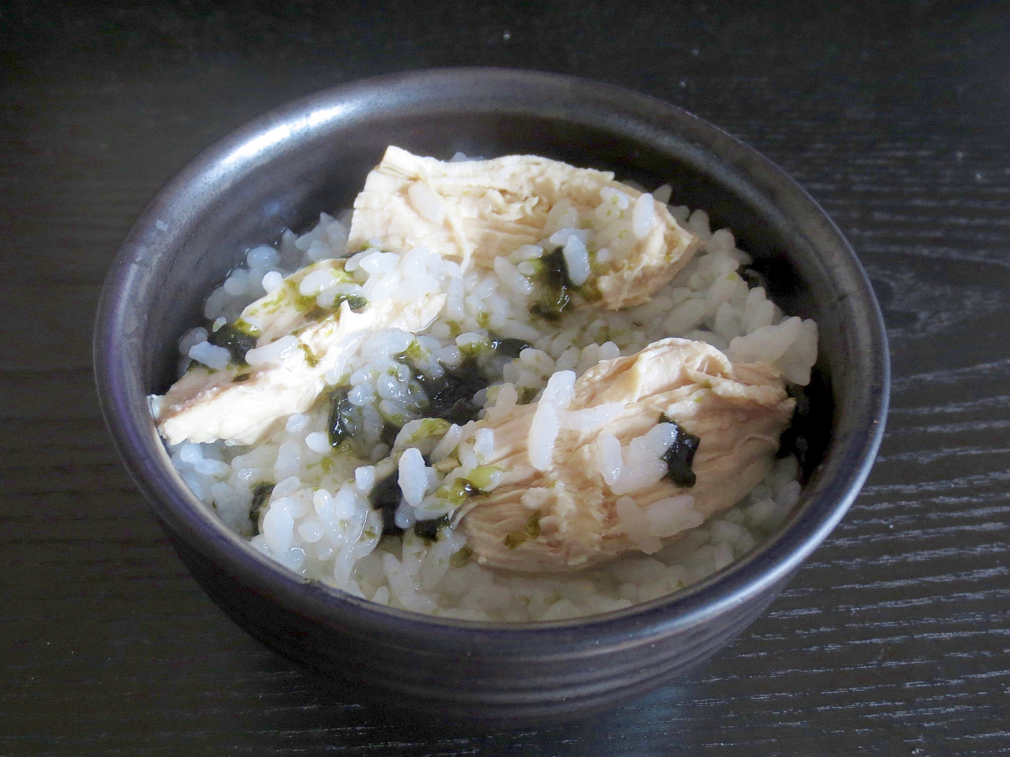 蒸し鶏と海苔のお粥