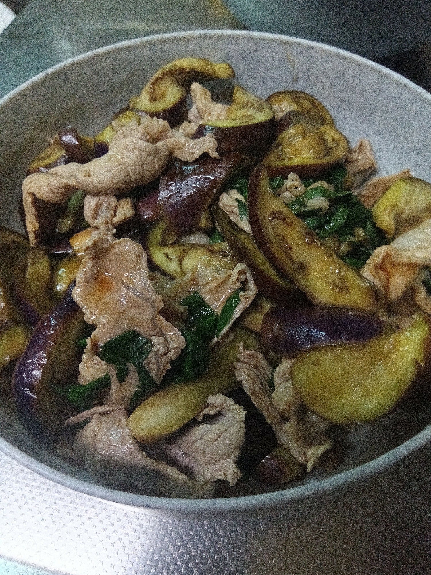 豚肉となすの大葉和え