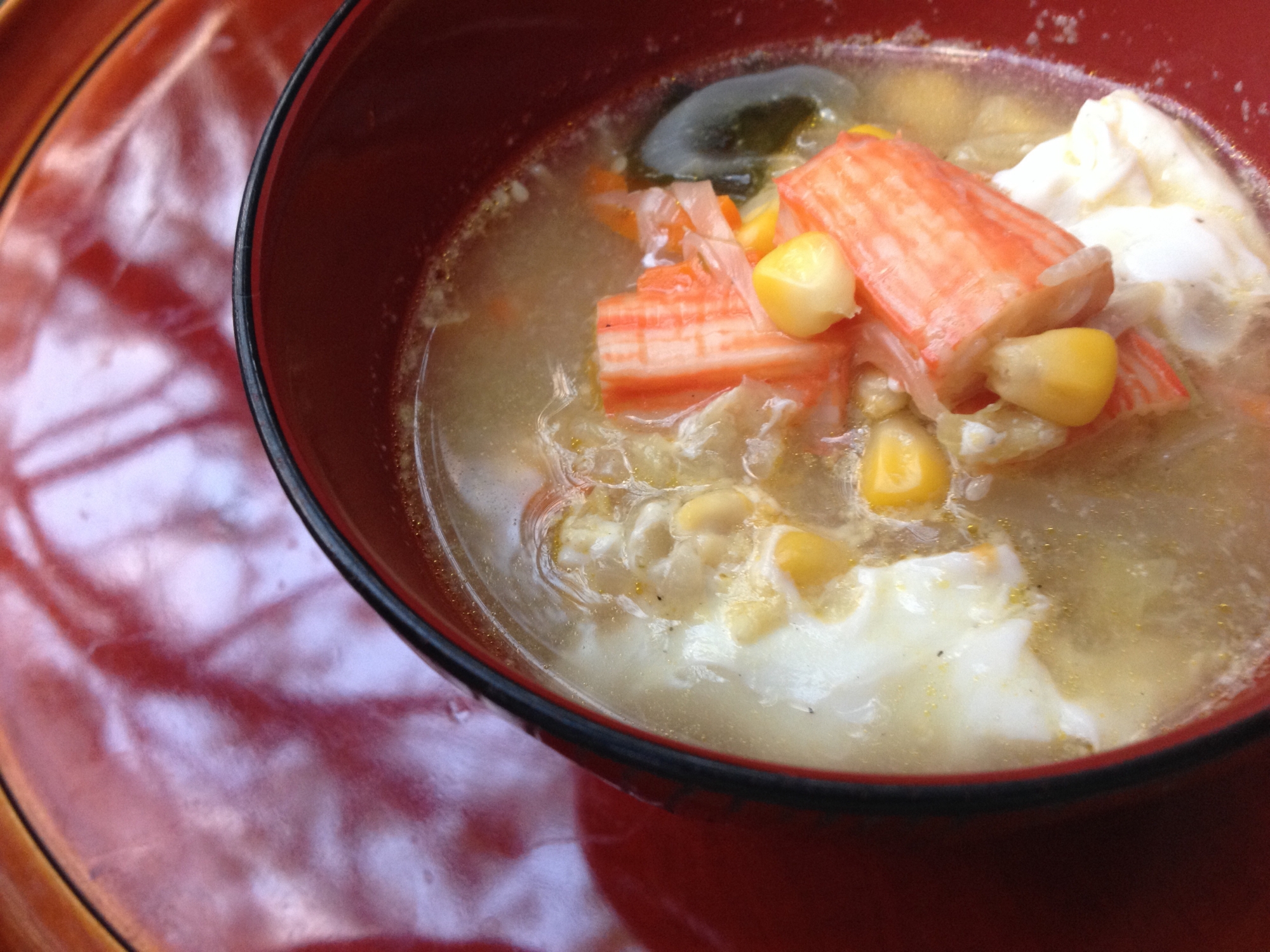 コーンとカニカマの繊維たっぷり中華スープ