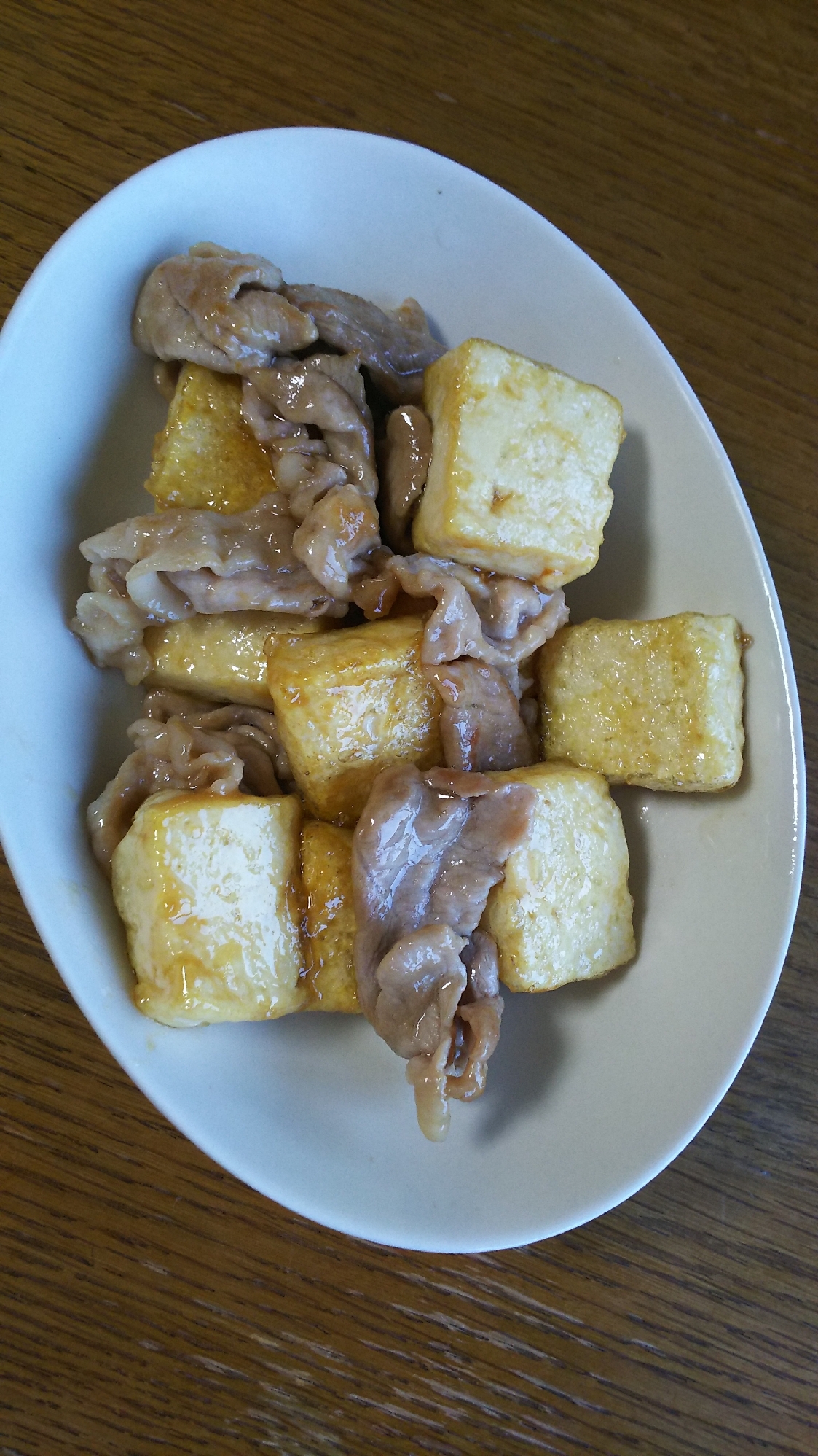 豆腐と豚肉の昆布つゆ炒め
