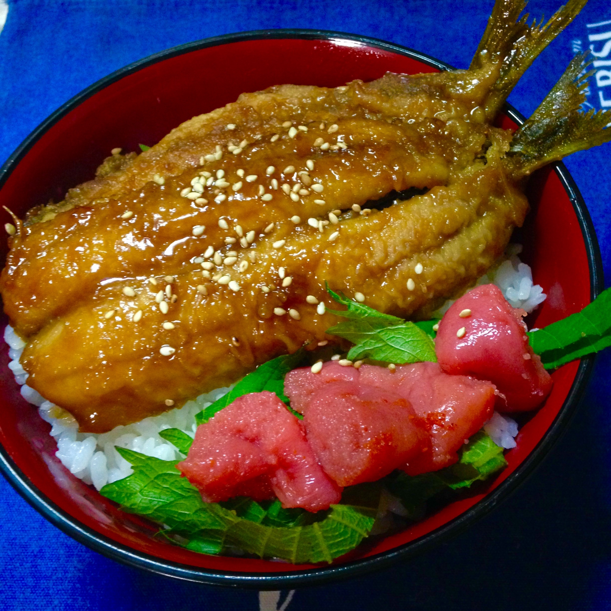 いわしの蒲焼き明太子丼