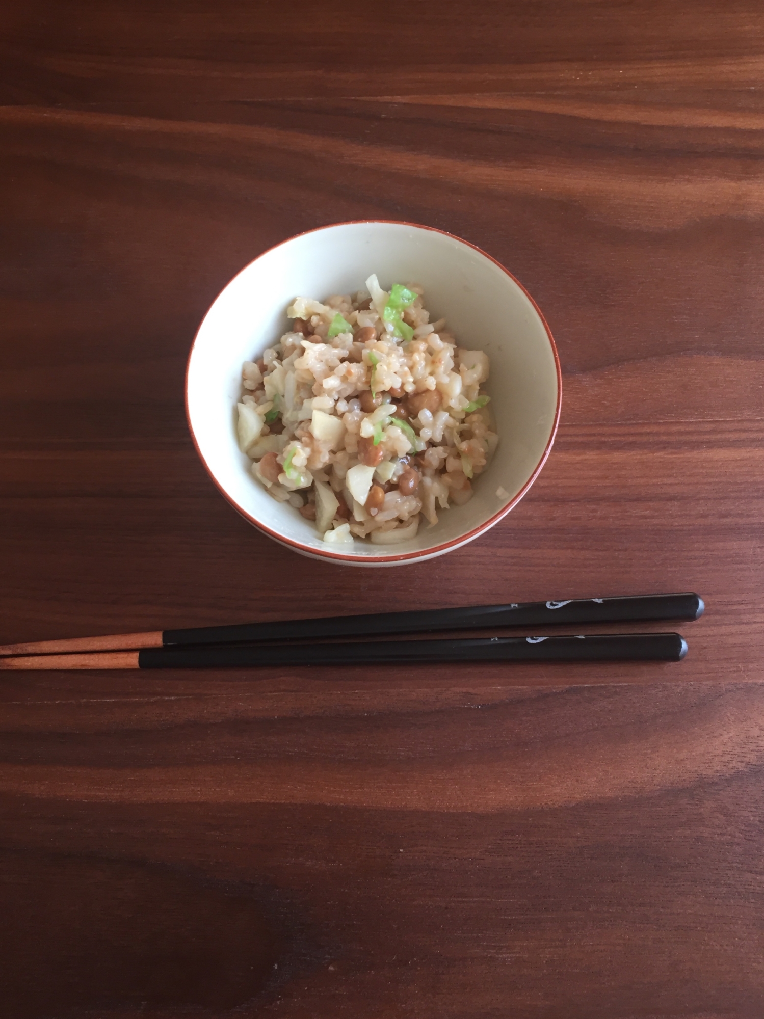 キャベツたっぷりの味噌納豆ご飯！