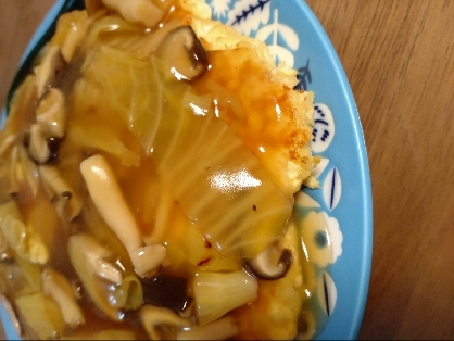 あんかけに白菜としいたけを使いました。豆腐がこんなに食べ応えのあるおかずになるなんて！レシピありがとうございました(*^^*)