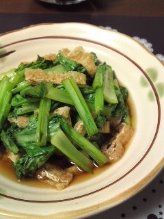 電子レンジですぐできる！　青菜と油揚げのさっと煮