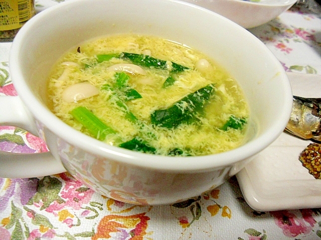 ブナピーと小松菜のふんわり卵スープ