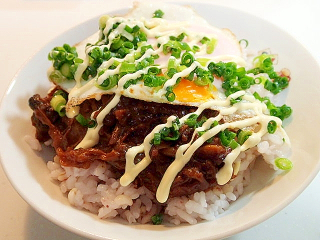 目玉焼きと葱のマヨかけカレーライス