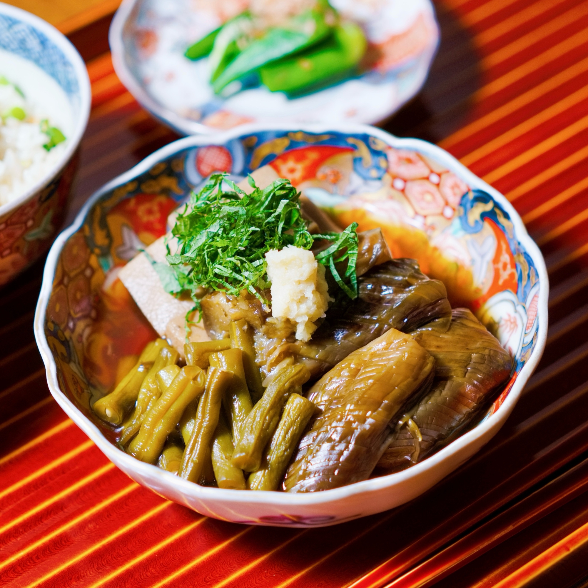 なす、いんげん、高野豆腐の煮もの【和食・副菜】