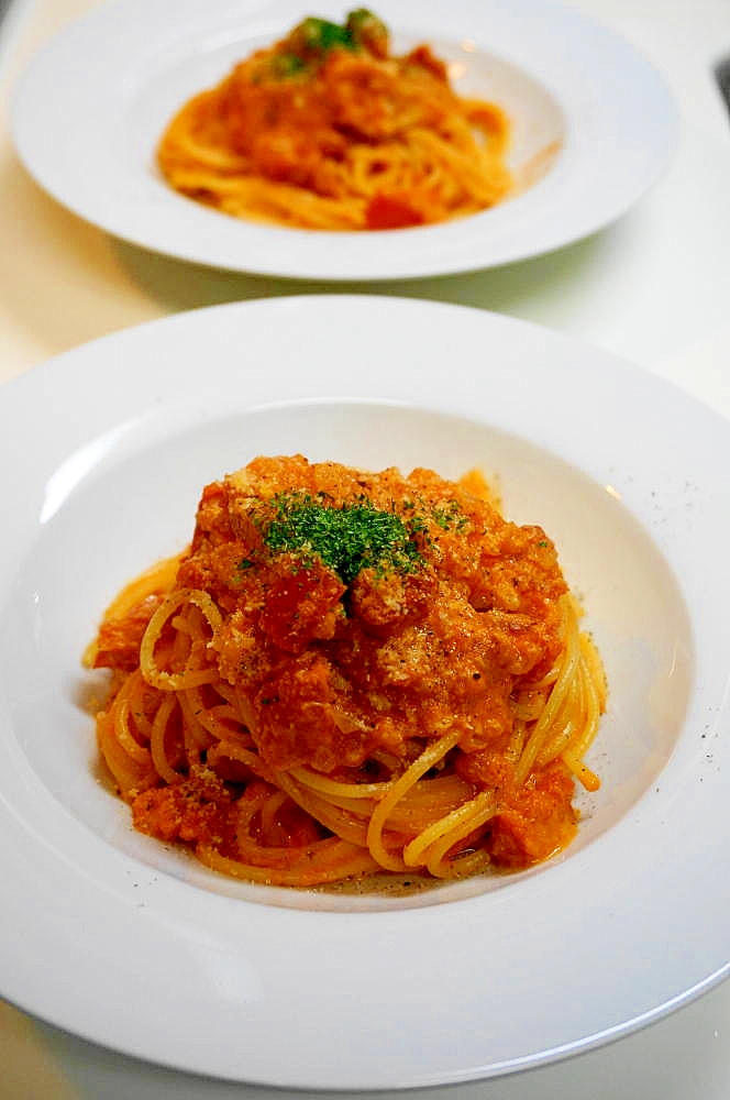 カニ缶で作る美味しい！カニのトマトクリームパスタ