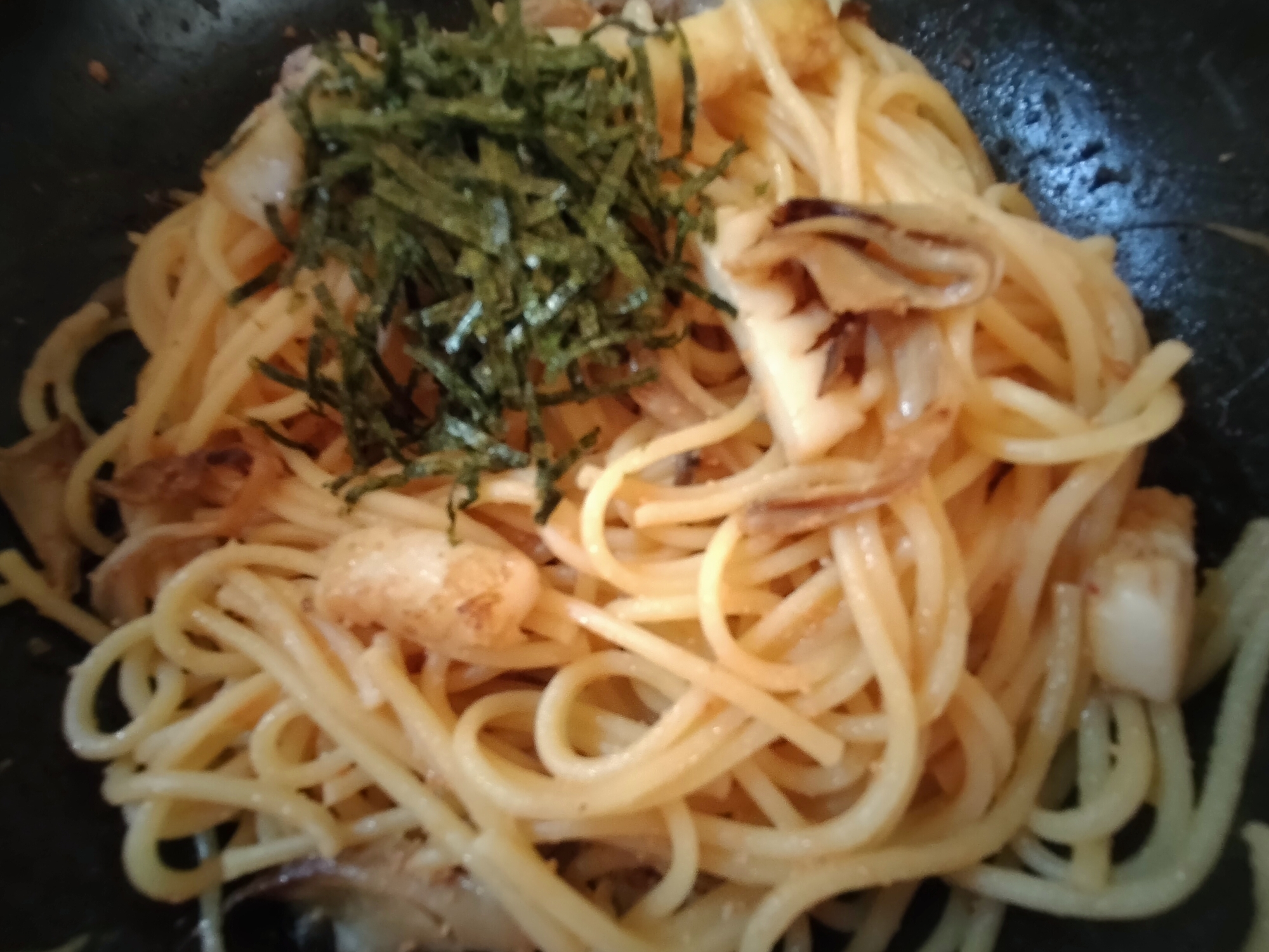 イカ舞茸明太子パスタ 炒め