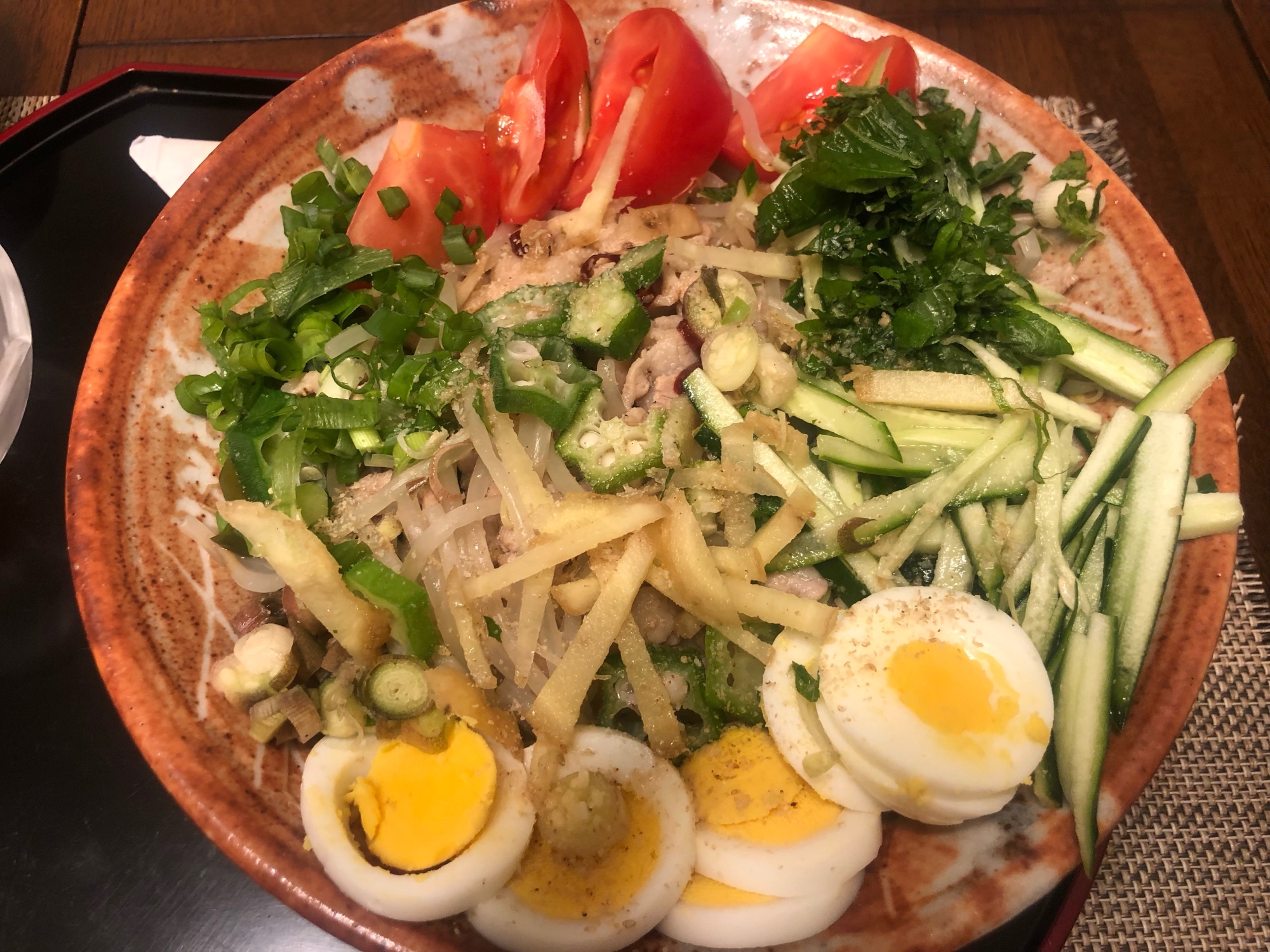 もやしとオクラの冷やしうどん。No.536