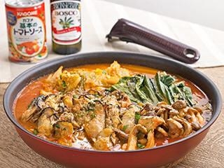 オリーブ香る!フライパンで作るカキの簡単トマト鍋